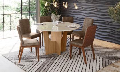 Imagem de Conjunto Mesa de Jantar Vértice Redonda com Vidro e 6 Cadeiras Pietra Henn