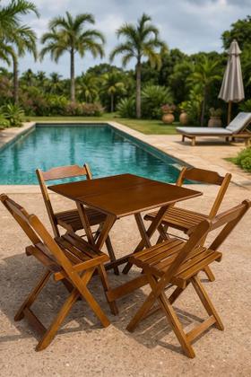 Imagem de Conjunto Mesa Dobrável 70x70 Tampo MDF e 4 Cadeiras Dobrável Retrátil