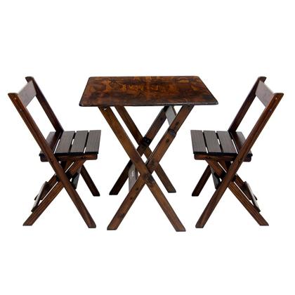 Imagem de Conjunto Mesa Dobrável para Bar e Lanchonetes 60x60cm com 2 Cadeiras em Madeira Maciça - Imbuia
