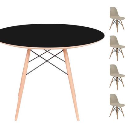 Imagem de Conjunto Mesa Eames Eiffel DSW Redonda Preta 90cm + 4 Cadeiras Eames DSW - Fendi