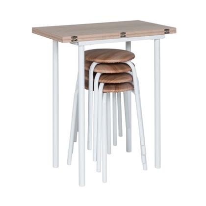 Imagem de Conjunto Mesa Expert Dobravel 4 Banquetas Tampo bp Carvalho 0,72m x 0,72m Tubo Branco - Ciplafe Cn