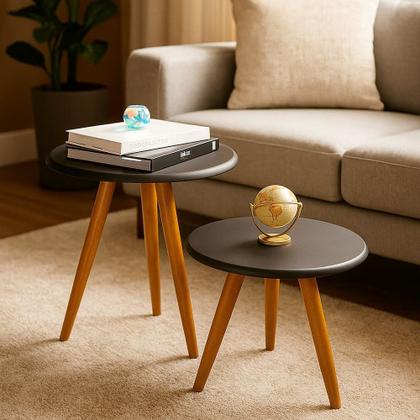 Imagem de Conjunto Mesa Lateral e Mesa de Centro Preto B04 - D'Rossi