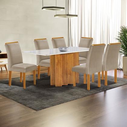 Imagem de Conjunto Mesa Lorena 160cm X 80cm com 6 Cadeiras Luisa Tampo Londres com Vidro