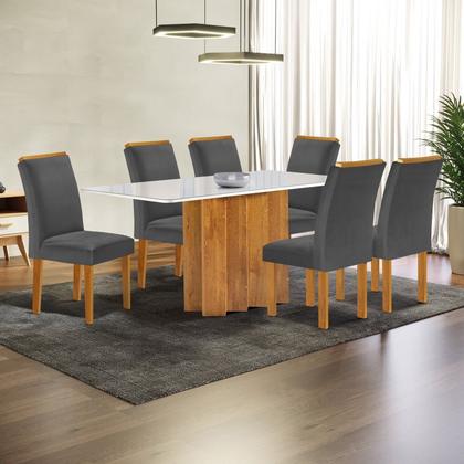 Imagem de Conjunto Mesa Lorena 160cm X 80cm com 6 Cadeiras Luisa Tampo Londres com Vidro
