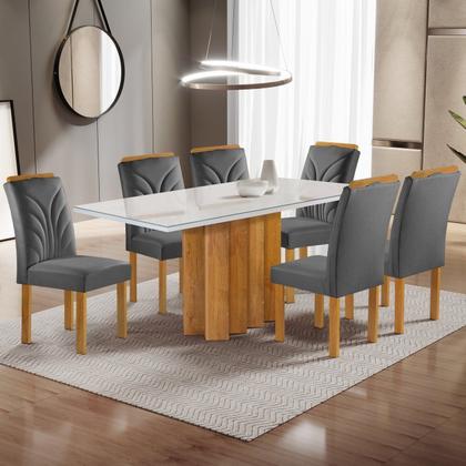 Imagem de Conjunto Mesa Lorena 160cmx80cm com 6 Cadeiras Carolina Tampo Dakota Plus com Vidro