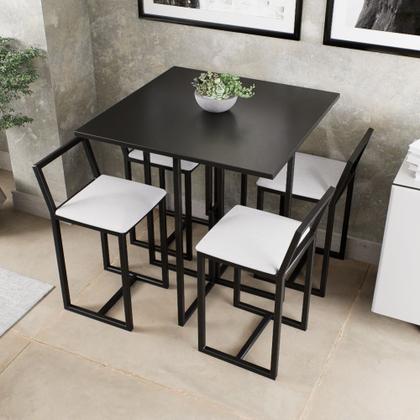 Imagem de Conjunto Mesa Preta 4 Cadeiras Pequena Estofado Industrial Black