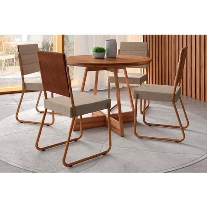 Imagem de Conjunto: Mesa Sala Jantar Átria 1594 Aço c/ Tampo Madeirado 100cm e 4 Cadeiras 1736 Rose/Freijó/Nogal - Rose/Areia - Caramelo - Carraro