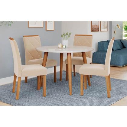 Imagem de Conjunto: Mesa Sala Jantar Dani Tampo Madeirado c/ Vidro 109cm e 4 Cadeiras Fernanda Madeirado/Off White - Nature-Madeirado/Suede N - Cimol