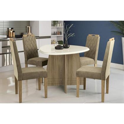 Imagem de Conjunto: Mesa Sala Jantar Lótus Tampo Madeirado c/ Vidro 105x135cm e 4 Cadeiras 2CAD153 Nogueira/Off White/Vidro Off White - Eucalipto - Kappesberg