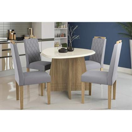 Imagem de Conjunto: Mesa Sala Jantar Lótus Tampo Madeirado c/ Vidro 105x135cm e 4 Cadeiras 2CAD153 Nogueira/Off White/Vidro Off White - Eucalipto - Kappesberg