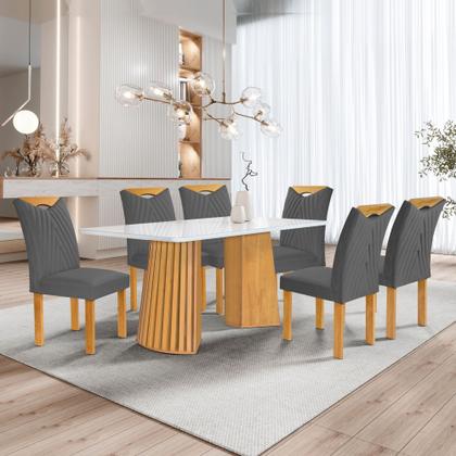 Imagem de Conjunto Mesa Stella Ripada 170cm com 6 Cadeiras Stella Tampo Smart Plus com Vidro