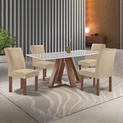 Imagem de Conjunto Mesa Tampo Smart Plus Vidro Kyra 120cmx90cm 4 Cadeiras Canela
