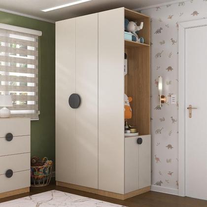 Imagem de Conjunto Modulado Infantil 2 Peças com 4 Portas 2 Gavetas com Nichos e Sapateira Joy Kids CabeCasa MadeiraMadeira Cinza/Avena