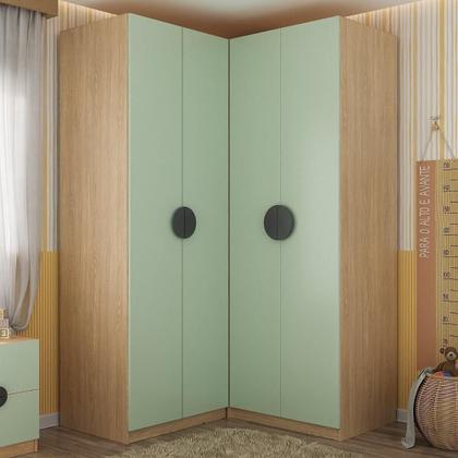 Imagem de Conjunto Modulado Infantil 2 Peças com 4 Portas 2 Gavetas com Nichos e Sapateira Joy Kids CabeCasa MadeiraMadeira Verde/Avena