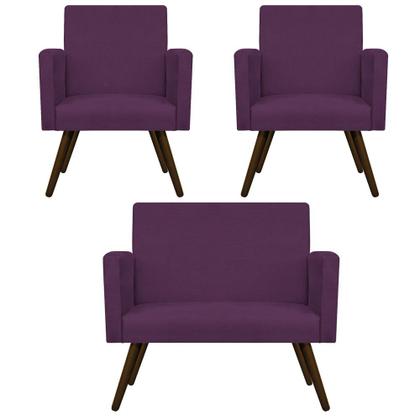Imagem de Conjunto Namoradeira e 02 Poltronas Beatriz Palito Tabaco Suede Roxo