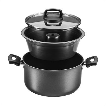 Imagem de Conjunto Panela para Pudim 3 em 1 Antiaderente Superflon Forma Pudim Alças Antitérmico Capacidade para 3,2L MTA - 8968