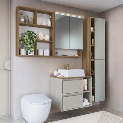 Imagem de Conjunto para Banheiro 5 Peças com Iluminação em Led e Cuba 156cm Cb.bn8005