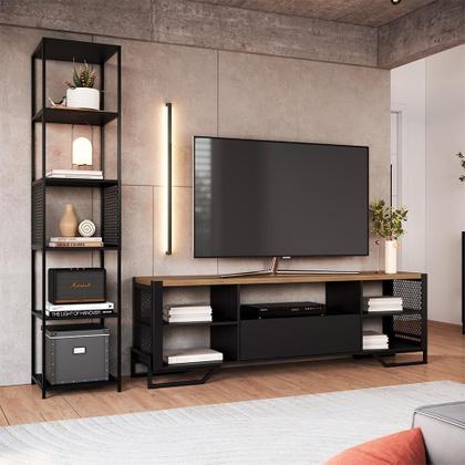 Imagem de Conjunto para Sala de Estar Paricel com Rack 1 GV e Estante 40cm Preto