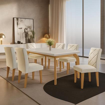 Imagem de Conjunto para Sala de Jantar Mesa Dublin 180cm Tampo Mdf Canto Reto com 6 Cadeiras Irlanda