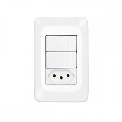 Imagem de Conjunto Pial Pop 4X2 Branco Com Placa (2Simples+Tomada 10A) Lgx113
