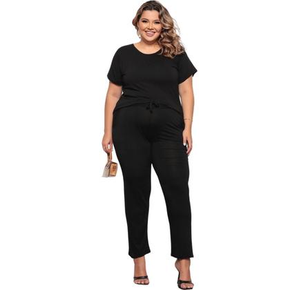 Imagem de Conjunto Plus Size Feminino Manga Curta Viscolycra Multiuso Premium Confortável Cores Preto Azul Terracota Verde