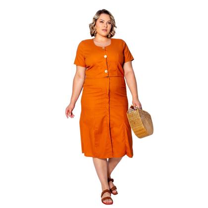 Imagem de Conjunto plus size top cropped e saia com fendas botões em linho premium elegante
