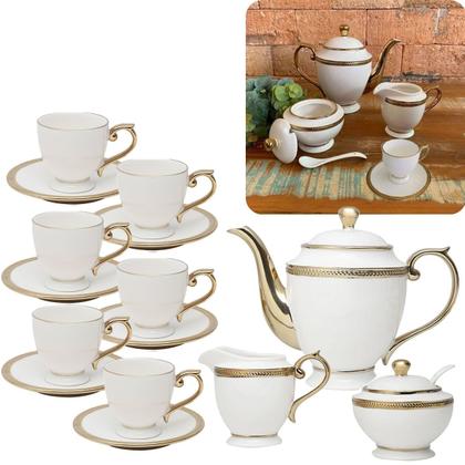 Imagem de Conjunto Porcelana Chá E Café Paddy Branco E Dourado Mesa...