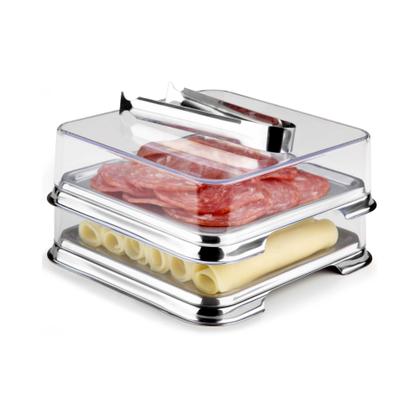 Imagem de Conjunto Porta Frios Inox Vision Quadrado Tampa Acrílica 3 Peças Pinça Café da Manhã Mesa Posta 