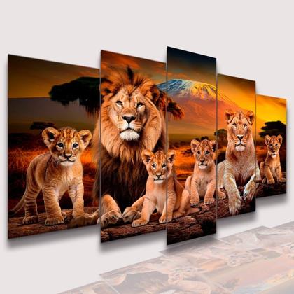 Imagem de Conjunto Quadro Decorativo Mosaico Com Foto Personalizado  Familia de  Leões 4 Filhotes  PVC Decoração para Sala de Jantar Quarto Casal