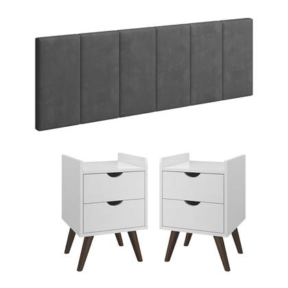 Imagem de Conjunto Quarto Casal Criado Mesa 2 Gavetas e Cabeceira de Cama 1,60cm