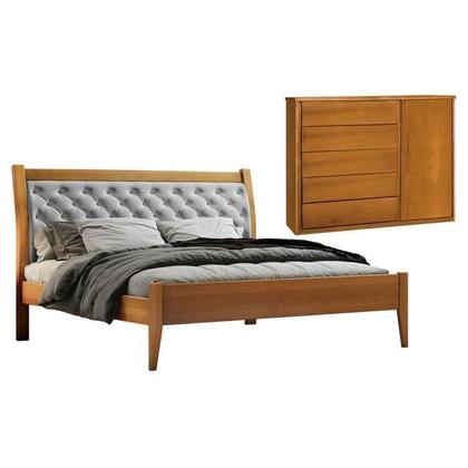 Imagem de Conjunto Quarto de Casal Cama 140cm e Cômoda 5 Gavetas 1 Porta com Sapateira