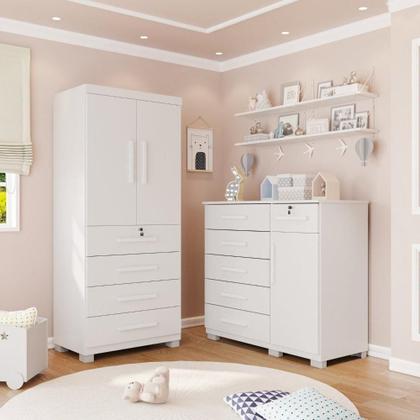 Imagem de Conjunto Quarto Infantil 2 Peças Anne Espresso Móveis Branco