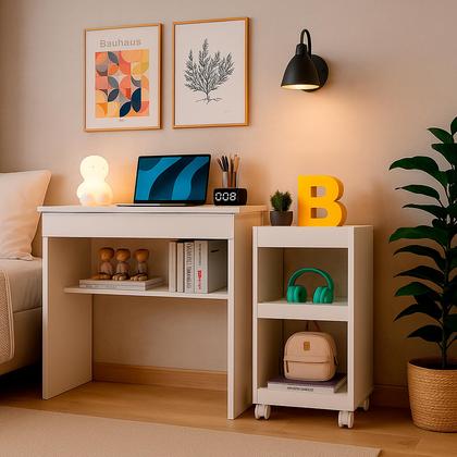 Imagem de Conjunto Quarto Infantil Mesa Escrivaninha Computador E Armário De Livros Móveis Bonatto