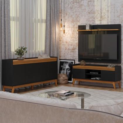 Imagem de Conjunto Sala de Estar Rack com Painel para Tv até 50 Polegada e Buffet Ripado 4 Portas - ViaNossa