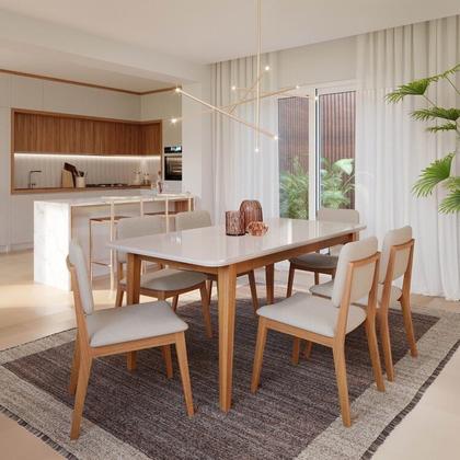 Imagem de Conjunto Sala de Jantar 1 Mesa Tangará 180cm 6 Cadeiras Estofadas Miriti CabeCasa MadeiraOriginals