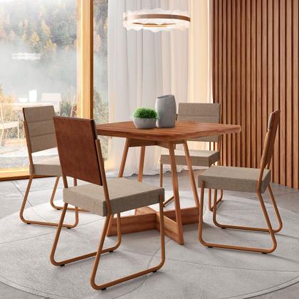 Imagem de Conjunto Sala de Jantar 4 Cadeiras Charlotte Carraro Nogal com Rose