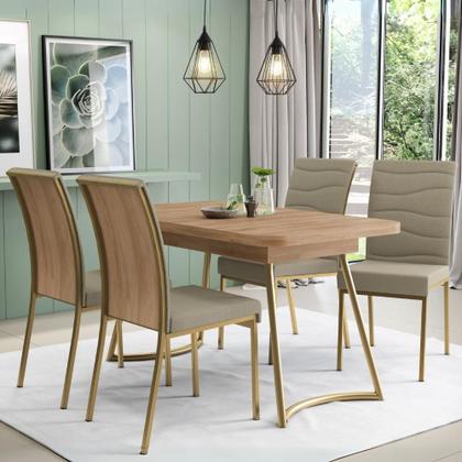 Imagem de Conjunto Sala de Jantar 4 Cadeiras Montelouro Carraro Carvalho Dourado