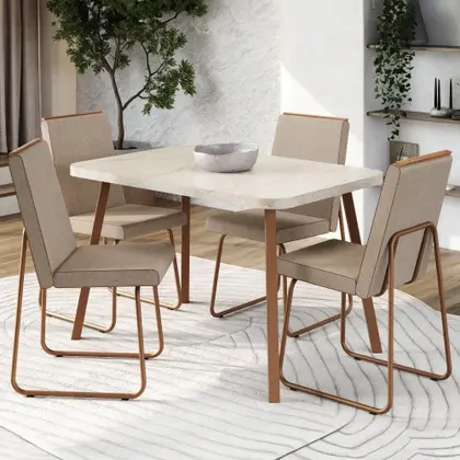 Imagem de Conjunto Sala de Jantar 4 Cadeiras Treviso Carraro Petra e Rosê