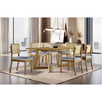 Imagem de Conjunto Sala de Jantar 6 Lugares Karol Mesa e Cadeiras Madeira Maciça e Rattan Móveis Mix