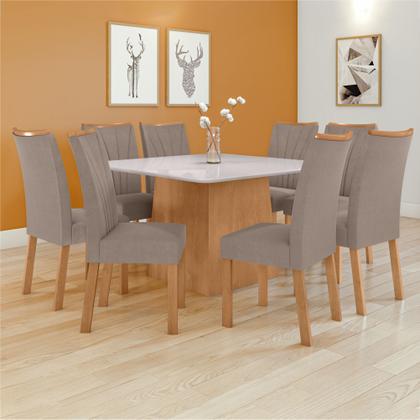 Imagem de Conjunto Sala de Jantar 8 Lugares Quadrada Tampo Vidro/MDF Mesa Nevada com Cadeiras Apogeu