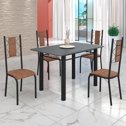 Imagem de Conjunto Sala de Jantar Bahia Mesa Tubo 120x75cm Tampo Madeira com 4 Cadeiras