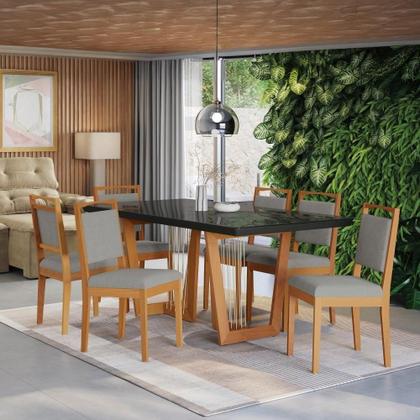 Imagem de Conjunto Sala De Jantar Madeira Maciça 6 Cadeiras Kappesberg Preto Linho Cinza