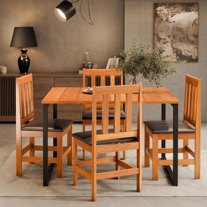 Imagem de Conjunto Sala De Jantar Mesa 120 Industrial Tampo Em Madeira Com 4 Cadeiras