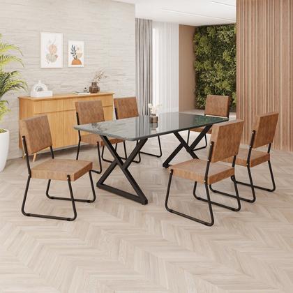 Imagem de Conjunto Sala de Jantar Mesa 160x90cm Base Império Tampo Mdf Laca com Vidro Napoli