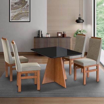 Imagem de Conjunto Sala de Jantar Mesa 90x120cm Tampo de Vidro com 4 Cadeiras Madeira Maciça