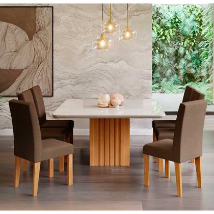 Imagem de Conjunto Sala de Jantar Mesa Ana 130x130 cm e 6 Cadeiras Maia Nature/Off White/Mascavo