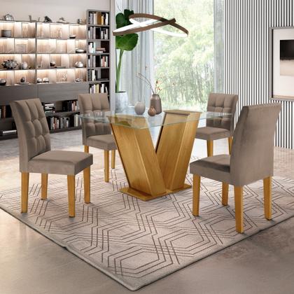 Imagem de Conjunto Sala de Jantar Mesa Classic Tampo de Vidro 4 Cadeiras Vitória