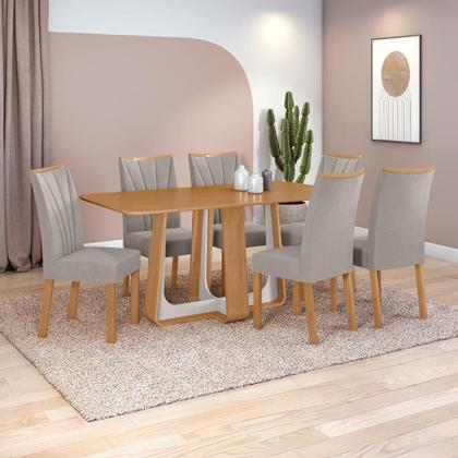 Imagem de Conjunto Sala de Jantar Mesa Easy Pop 170x90cm Tampo MDF com 6 Cadeiras Confort Veludo Liso Capuccino Amêndoa/Off White