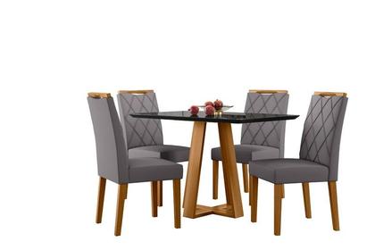 Imagem de Conjunto Sala de Jantar Mesa Lectus 120X80 4 Cadeiras Sarah Ype/Preto/Veludo Cinza