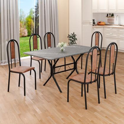 Imagem de Conjunto Sala de Jantar Mesa Retangular 140x75cm Tampo Granito Topázio 6 Cadeiras Linda Yescasa